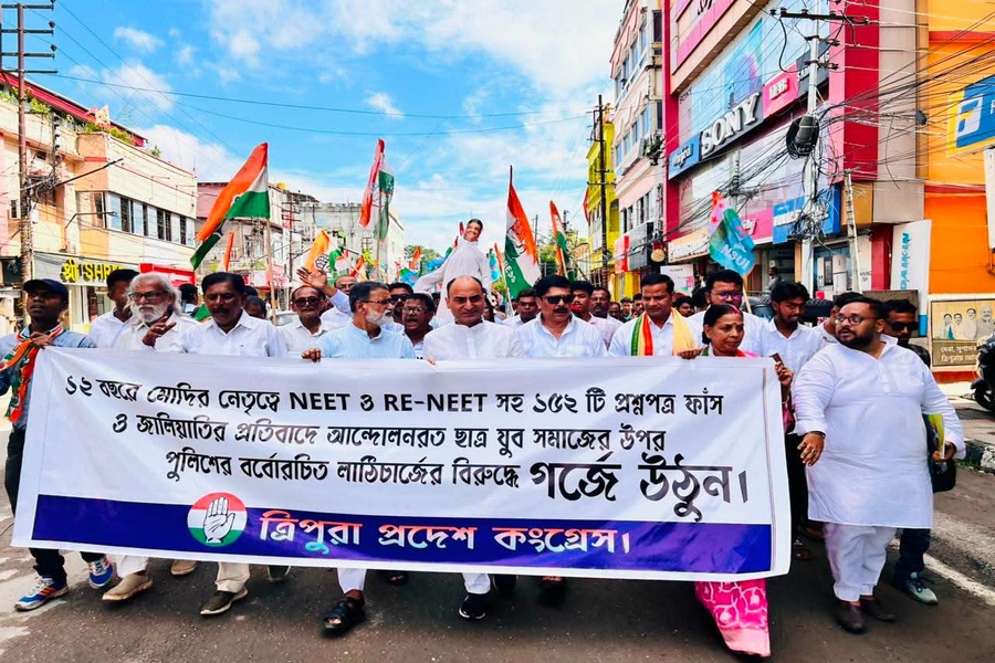 Tripura Congress stages protest over NEET row, seeks apology from PM Modi and resignation of Education Minister